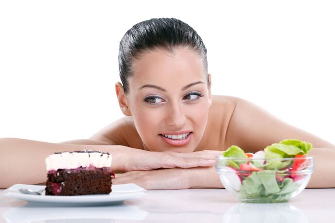 Cake and salad on diet
